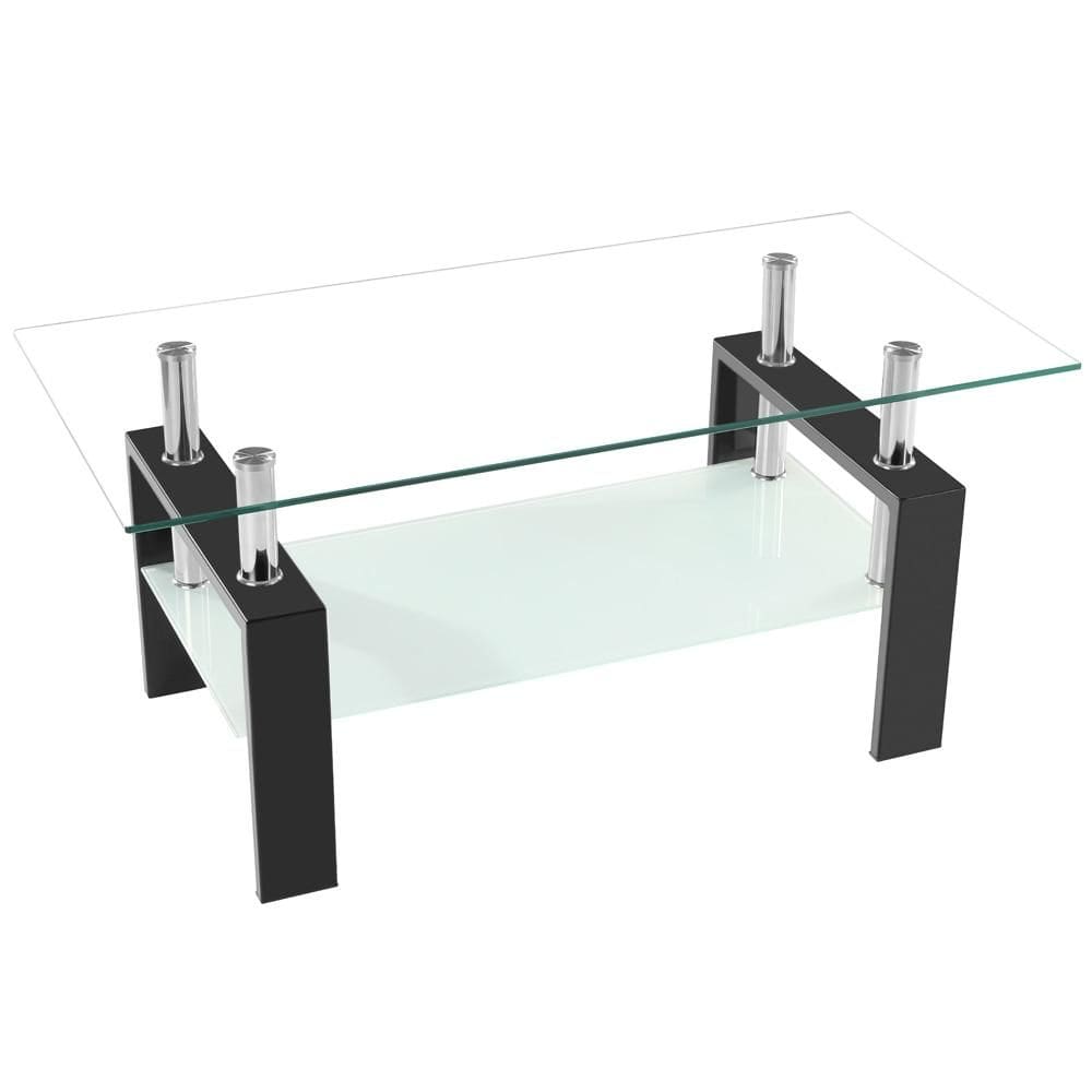 Coffee Tables | Black Glass Coffee Table, Coffee Table, Glass Coffee Table, Table for Coffee Machine, tempered glass, United States | Arc Two Tier Tempered Glass Coffee Table - US Stock - Bla