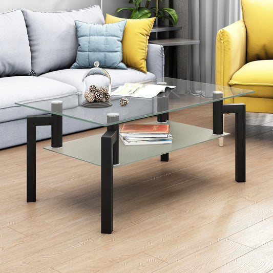 Coffee Tables | black coffee table, Coffee Table, Glass Coffee Table, Tempered Glass, United States | Stance Two Tier Tempered Glass Coffee Table - US Stock - Black & Frosted Glass